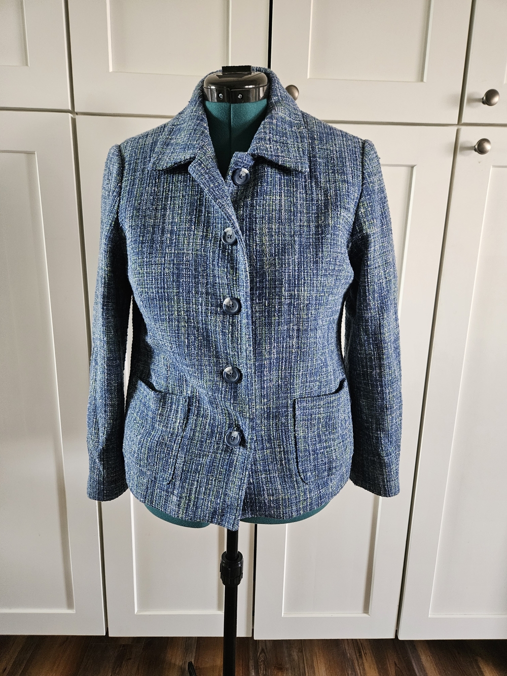 Appleseed's Blue Tweed Button-Front Women's Jacket
